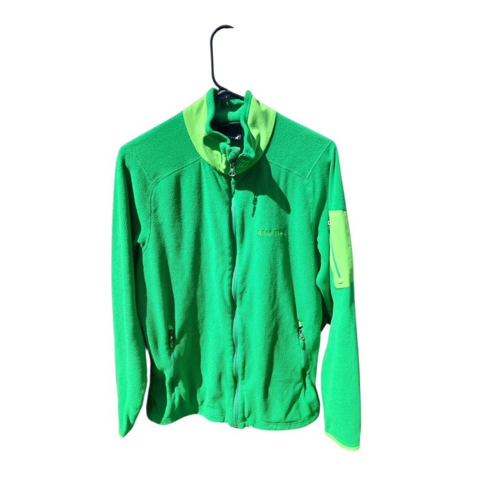 Marmot Polartec Fleece Jacket Mens Medium Green Full Zip Outdoor Hiking Layer